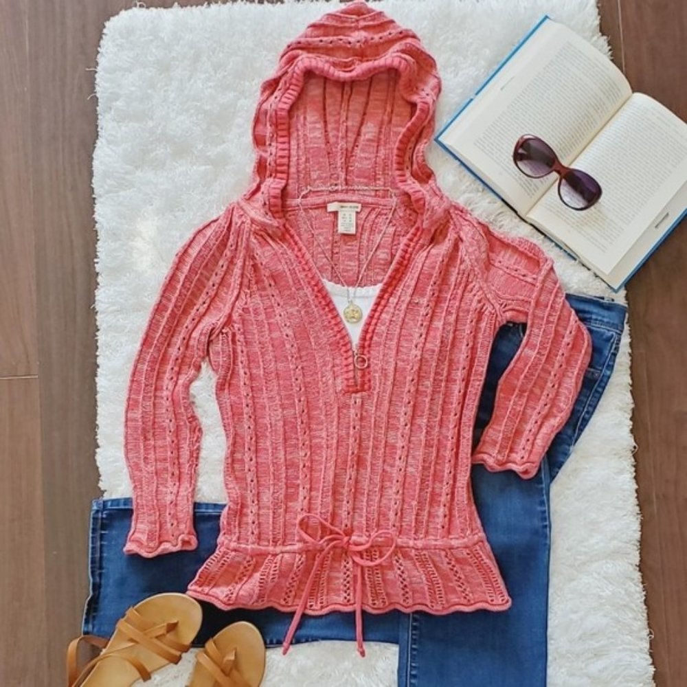 DKNY Knitted Sweater with Hoodie and Drawstring Waistband Size Medium